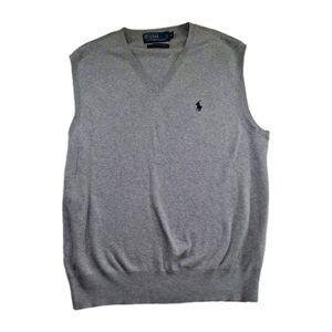 Polo Ralph Lauren Sz M Pima Cotton Gray Vest Men V-neck Sleeveless Office Work